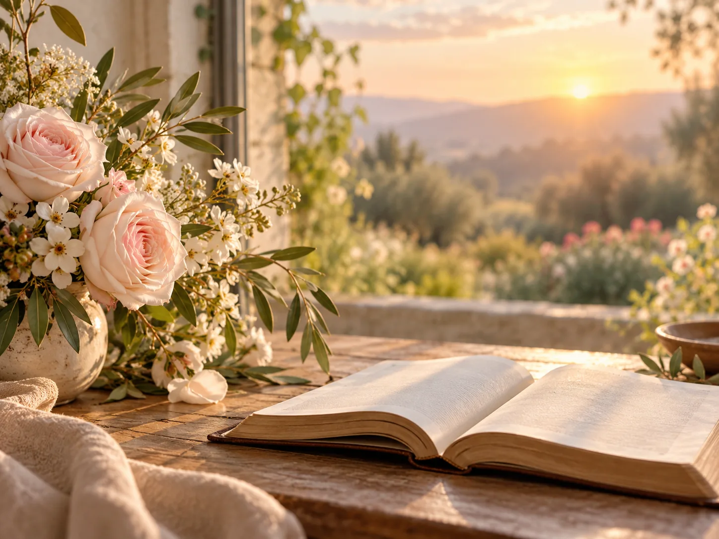 Soft blossoms and warm light from the devotional imagery in Talk Together